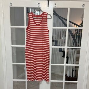 Pact NWOT Red and White Striped Organic Cotton Sleeveless MIDI Sundress